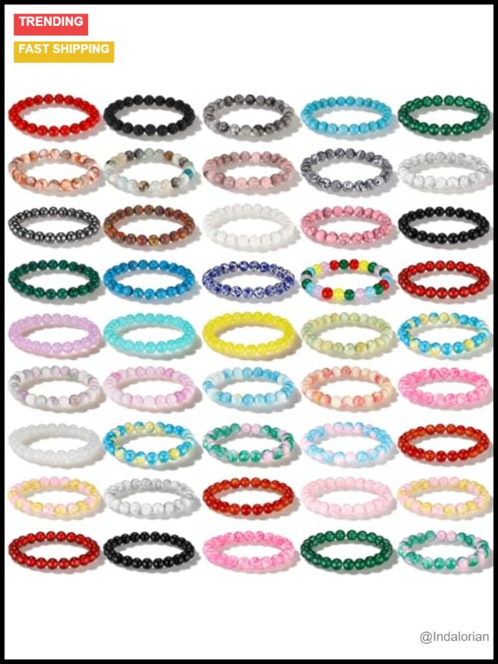 48 Pcs 8mm Round Beaded Bracelets Women Men Natural Stone Stretch